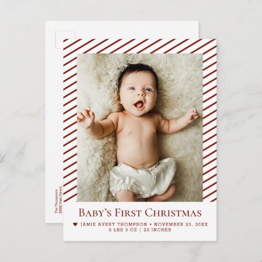 Carte Postale Red Baby’s First Christmas Custom Photo Birth (Devant / Derrière)