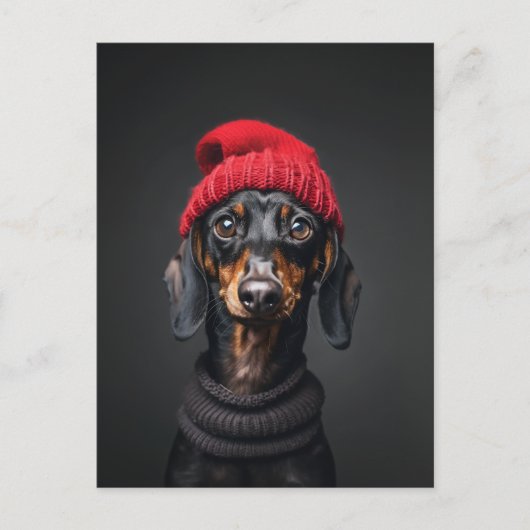 Carte Postale Red Beanie Dachshund (Devant)