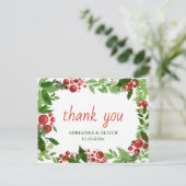 Carte Postale Red Berry Holly Feuille Merci Mariage de Noël  (Debout devant)