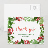 Carte Postale Red Berry Holly Feuille Merci Mariage de Noël  (Devant / Derrière)