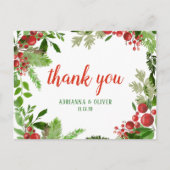 Carte Postale Red Berry Holly Feuille Merci Mariage de Noël (Devant)