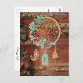 Carte Postale Red Birch Bark Dreamcatcher Brown et Turquoise (Devant / Derrière)