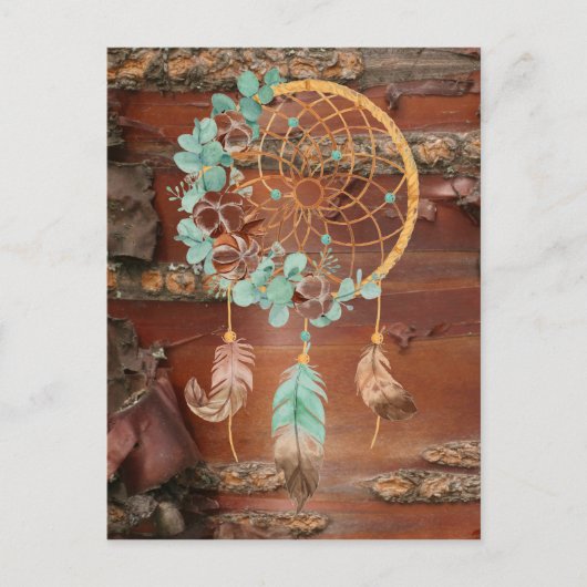 Carte Postale Red Birch Bark Dreamcatcher Brown et Turquoise (Devant)