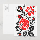 Carte Postale Red & Black Rose cross-stitch Russian Pattern (Devant / Derrière)