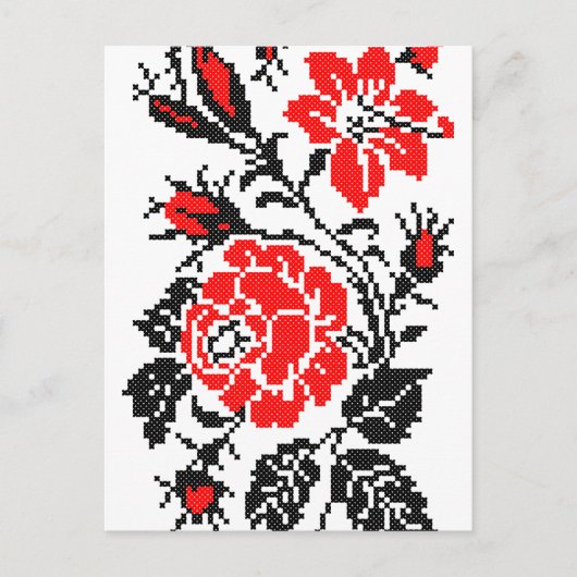 Carte Postale Red & Black Rose cross-stitch Russian Pattern (Devant)