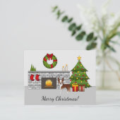 Carte Postale Red Boston Terrier Dans Une Salle De Noël Festive (Debout devant)