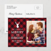 Carte Postale Red Buffalo Check Merry and Bright Christmas Photo (Devant / Derrière)