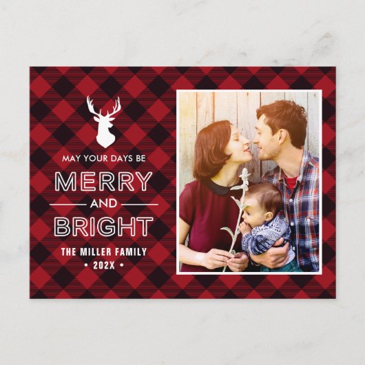 Carte Postale Red Buffalo Check Merry and Bright Christmas Photo (Devant)