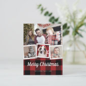 Carte Postale Red Buffalo Plaid 4 Photo Collage Joyeux Chrismtas (Debout devant)