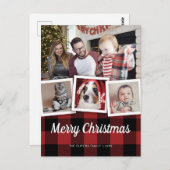 Carte Postale Red Buffalo Plaid 4 Photo Collage Joyeux Chrismtas (Devant / Derrière)