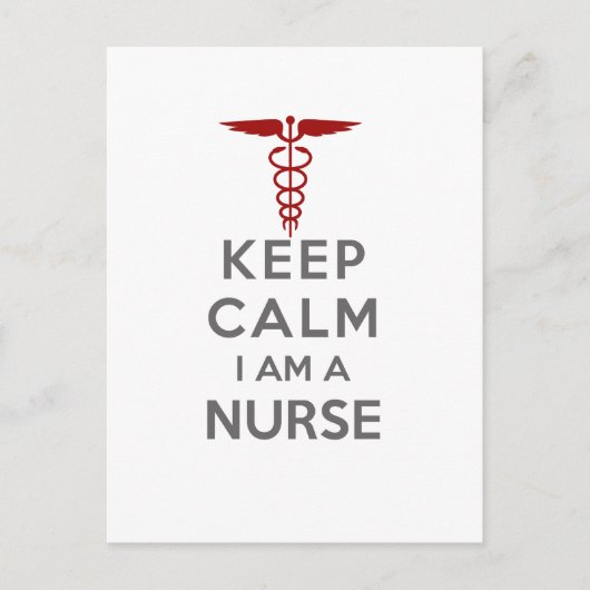Carte Postale Red Caduceus Keep Calm Je suis une infirmière (Devant)