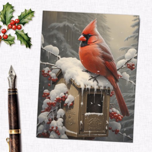 Carte Postale Red Cardinal Bird sur une boîte aux lettres