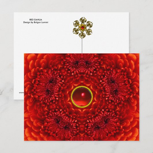 Carte Postale RED DAHLIA ET RUBY GEMSTONE Floral (Devant / Derrière)