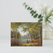 Carte Postale Red Deer par l'étang de la forêt (Debout devant)