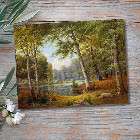 Carte Postale Red Deer par l'étang de la forêt