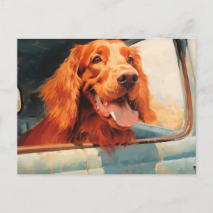 Carte Postale Red Dog in Classic Truck Window Art Print