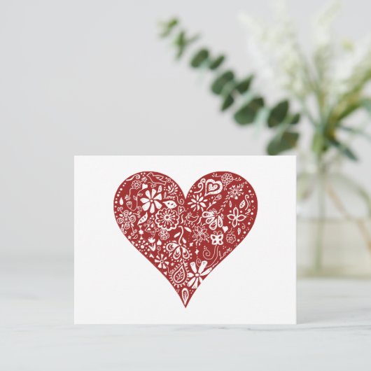 Carte Postale Red Doodle Heart (Debout devant)