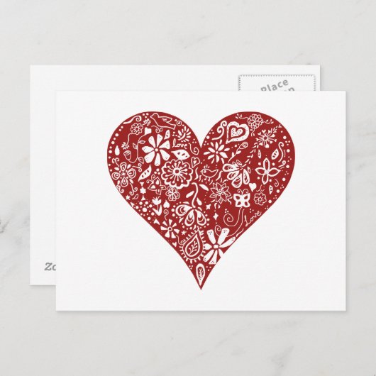 Carte Postale Red Doodle Heart (Devant / Derrière)