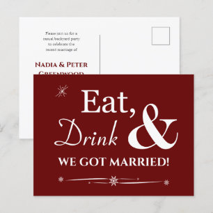 Carte Postale Red Eat Boire Nous Avons Marié Retro Elopement