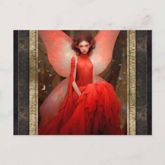 Carte Postale Red Fairy Femme Imaginaire Art (Devant)