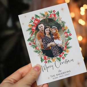 Carte Postale Red Florals Multi Family Photos Joyeux Noël