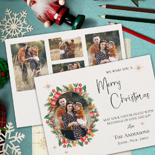 Carte Postale Red Florals Multi Family Photos Joyeux Noël