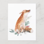 Carte Postale Red Fox Christmas Winter Woodland Scène<br><div class="desc">Aquarelle peinte renard rouge dans un paysage de vacances en bois d'hiver.</div>