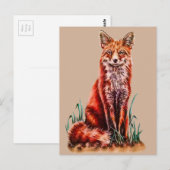Carte Postale Red Fox Dessin Animal Art Crayon Sketch Foxy (Devant / Derrière)