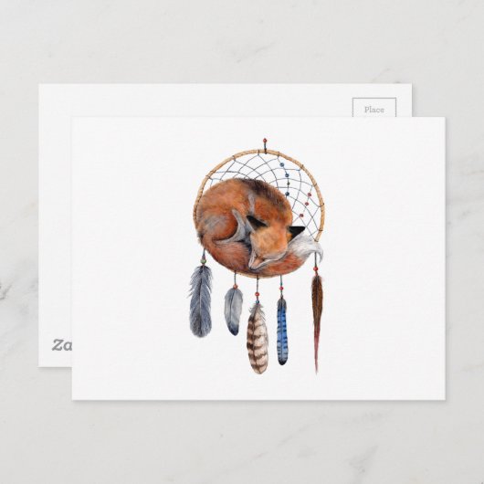 Carte Postale Red Fox dormant sur Dreamcatcher (Devant / Derrière)