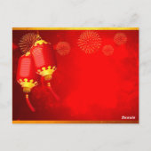 Carte Postale Red Gold Lanterns Chinois Rabbit papier coupé 2023 (Dos)