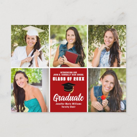 Carte Postale Red Graduate Photo Collage Moderne Graduation (Devant)