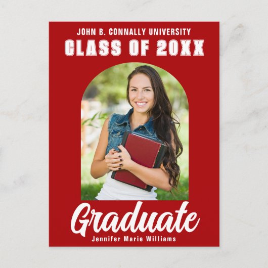 Carte Postale Red Graduation Photo Modern Bold Graduation (Devant)