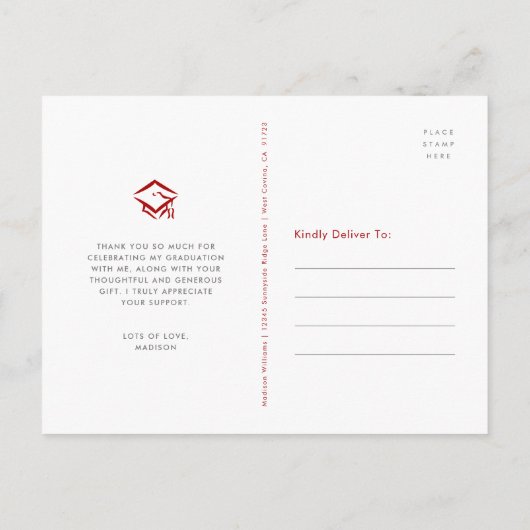 Carte Postale Red Graduation Script Photo Coeurs Bold Merci (Dos)