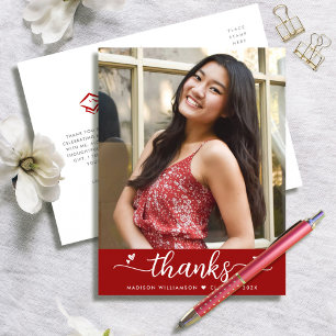 Carte Postale Red Graduation Script Photo Coeurs Bold Merci