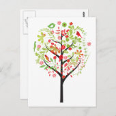 Carte postale Red green tree and cute birds (Devant / Derrière)