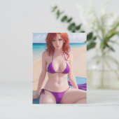 Carte Postale Red Haired Lady dans un Bikini violet (Debout devant)