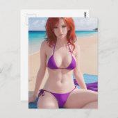 Carte Postale Red Haired Lady dans un Bikini violet (Devant / Derrière)