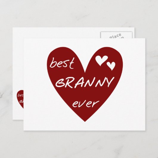 Carte Postale Red Heart Best Granny Ever Tshirts et cadeaux (Devant / Derrière)