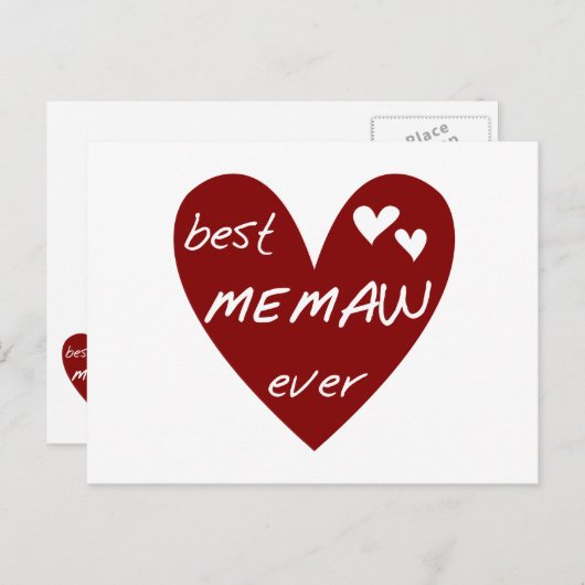 Carte Postale Red Heart Best Memaw Ever T-shirts et cadeaux (Devant / Derrière)