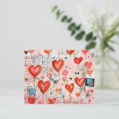 Carte Postale Red Hearts Whimsical Love Motif (Debout devant)