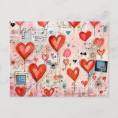 Carte Postale Red Hearts Whimsical Love Motif (Devant)
