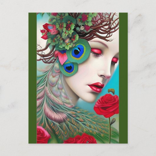 Carte Postale Red Lips et Rose Peacock Abstrait (Devant)