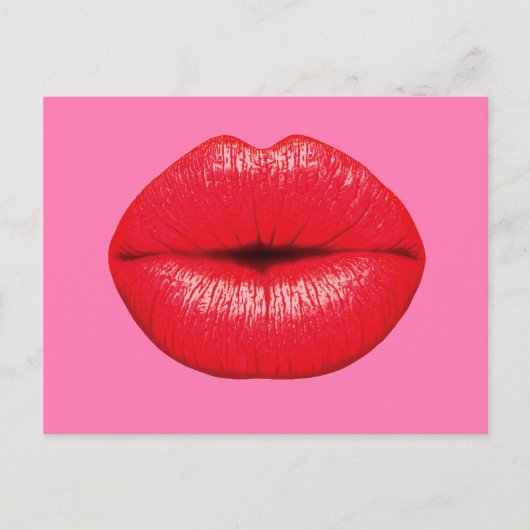 Carte Postale Red Lipstick big pop art lips on girly pink (Devant)