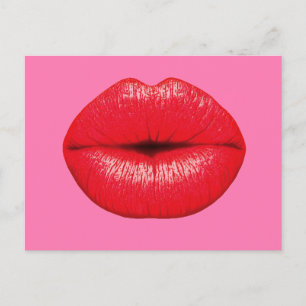 Carte Postale Red Lipstick grosses lèvres pop art sur girly rose