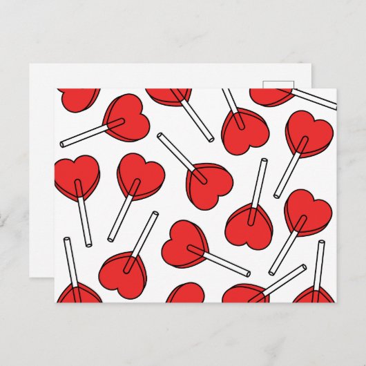 Carte Postale Red Lollipops, Heart Lollipops, Lollipop Pattern (Devant / Derrière)