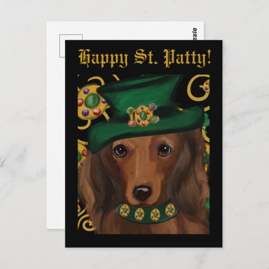 Carte Postale Red Long Haired Dachshund (Devant / Derrière)