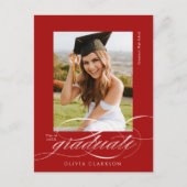 Carte Postale Red Modern Elegant Script Photo Graduation Party (Devant)