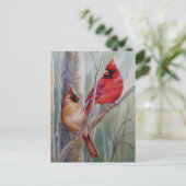 Carte Postale Red Northern Cardinal Bird Pair Aquarelle Art (Debout devant)