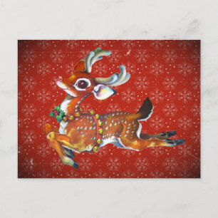 Carte Postale Red Nose Reindeer Art Vintage