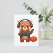 Carte Postale Red Panda Gamer, contrôleur de jeu et casques (Debout devant)